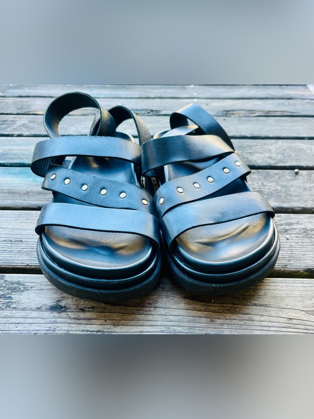 Alohas Buckle Up Black Leather Studded Strap Sandals - Picture 6 of 9